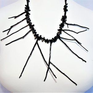 Vintage Natural Coral Branch Necklace and Earrings - Black- UNIQUE